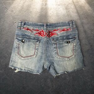 Ninth Hall Alyssia Flame Denim Shorts Blue Red Y2K Goth Biker Size 12